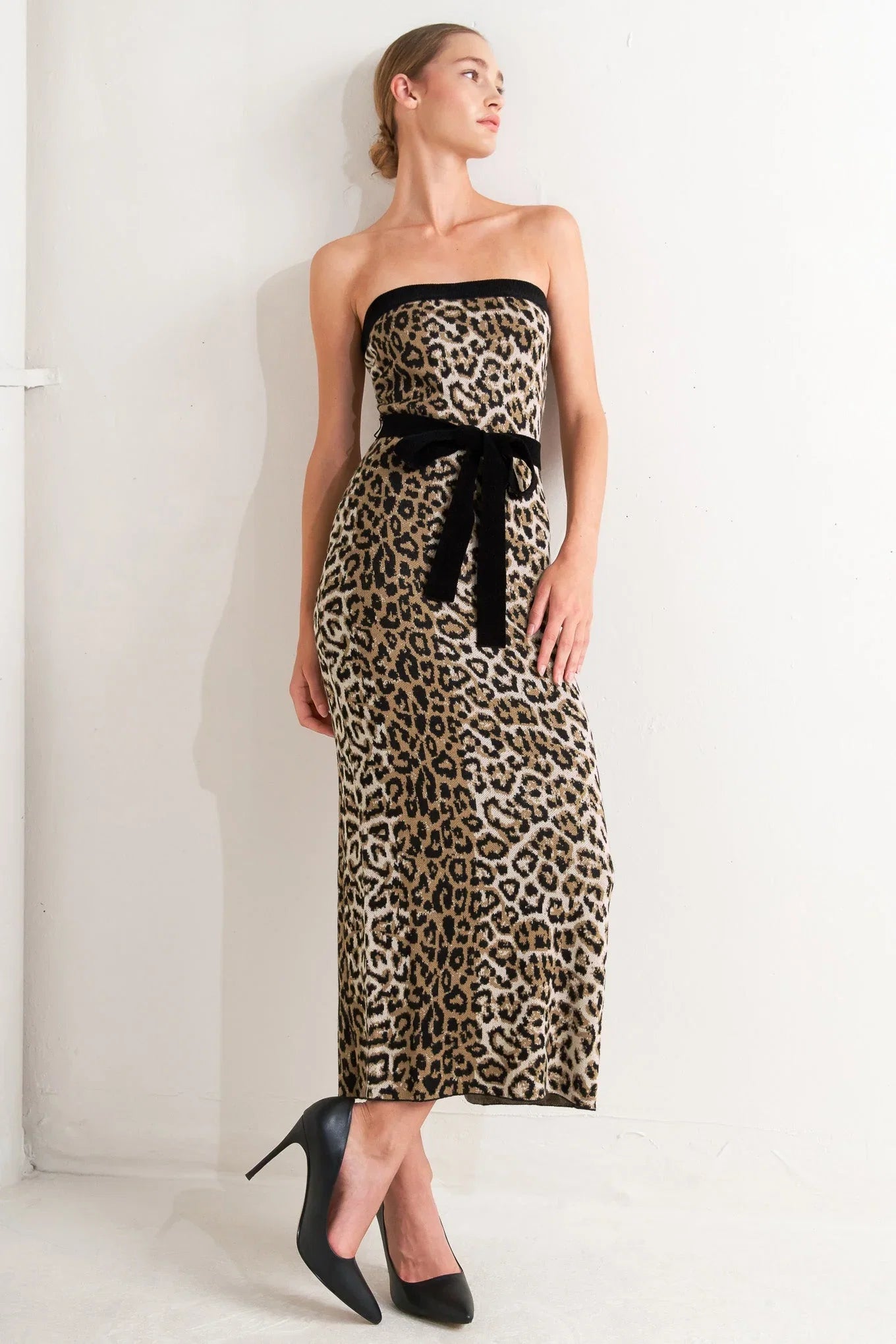 WILD ROMANCE LEOPARD KNIT MIDI DRESS FINAL SALE