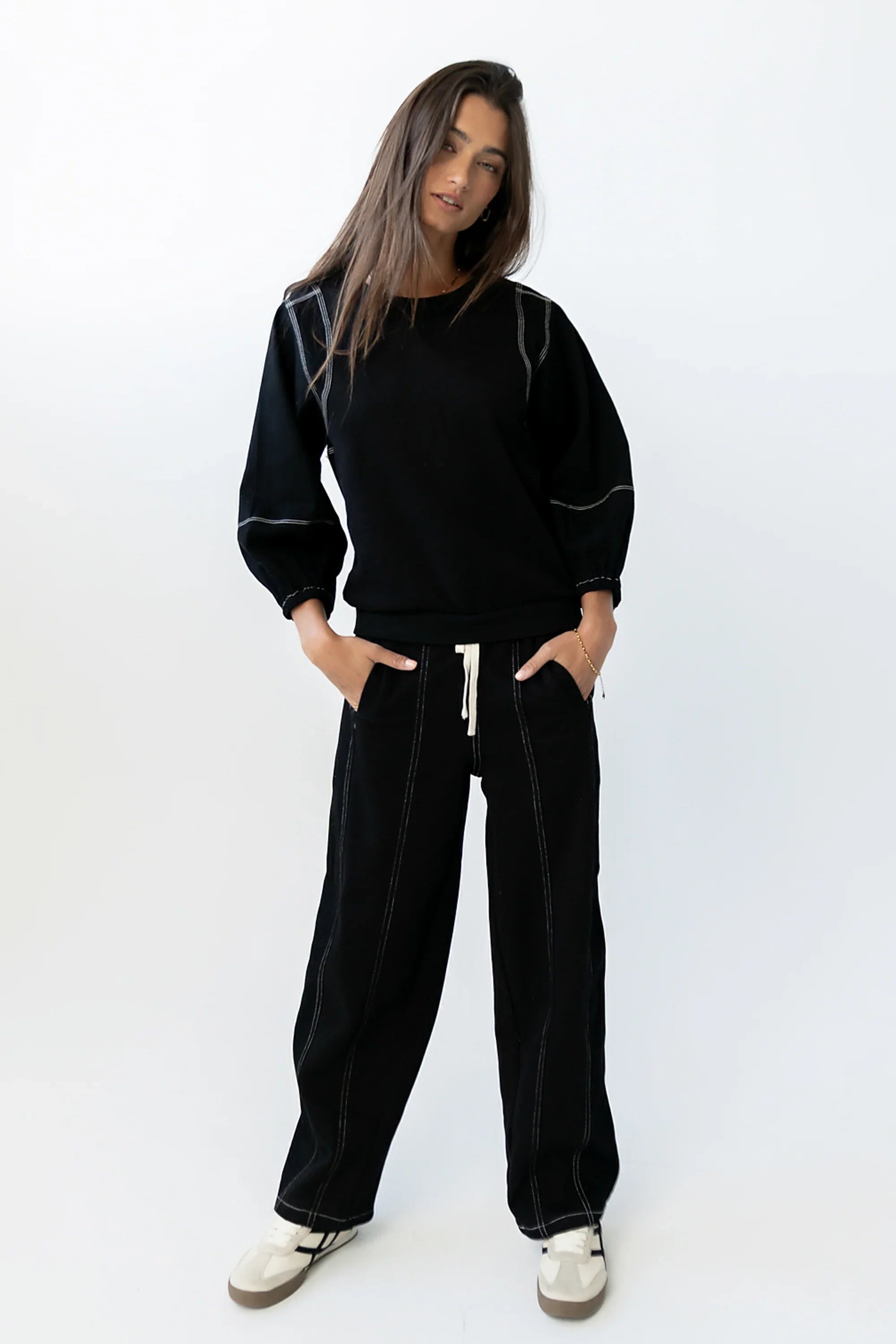 Malinda Mixed Media Baggy Pants in Black FINAL SALE
