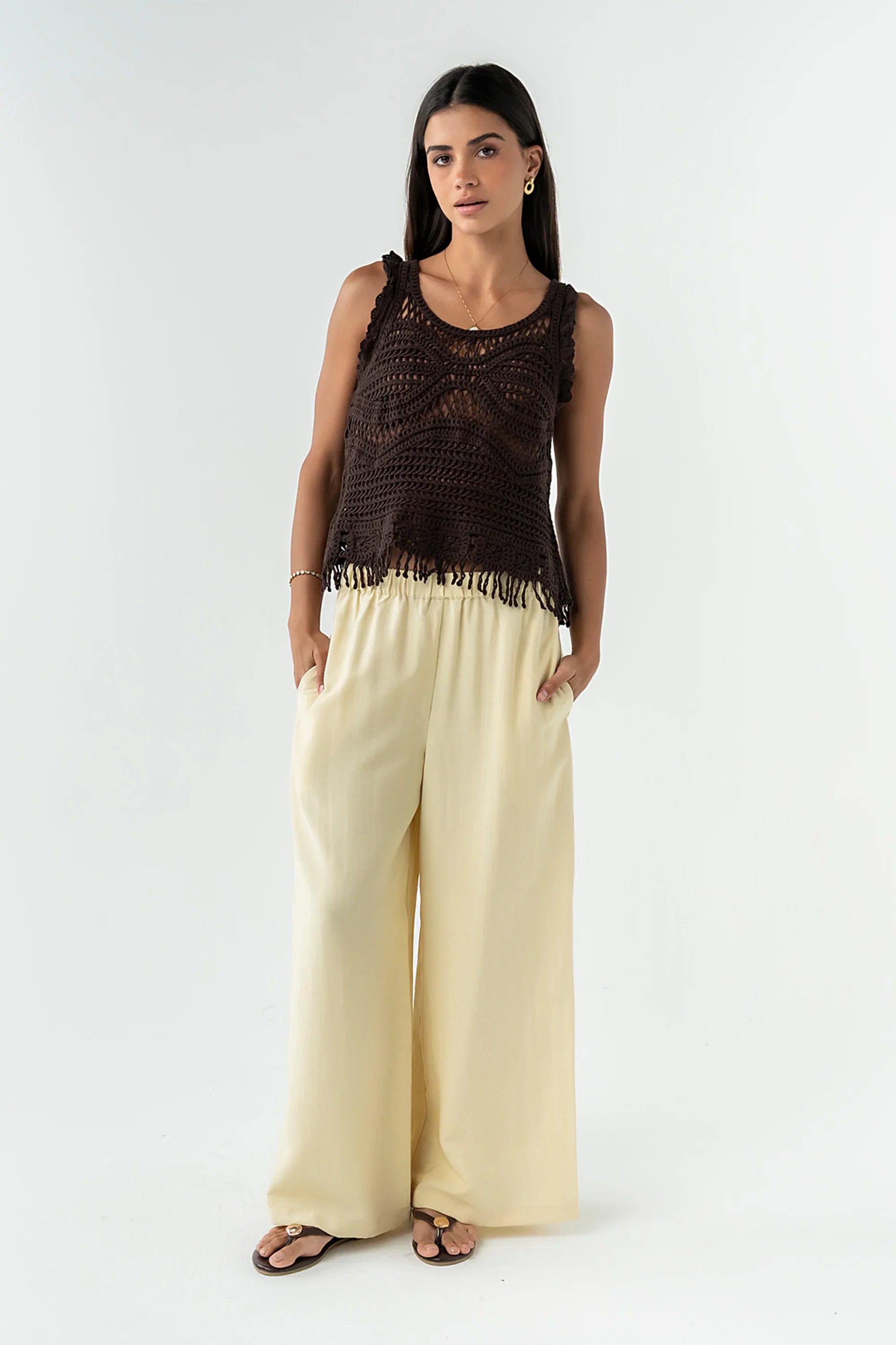 Kalani Crochet Tank Top in Brown