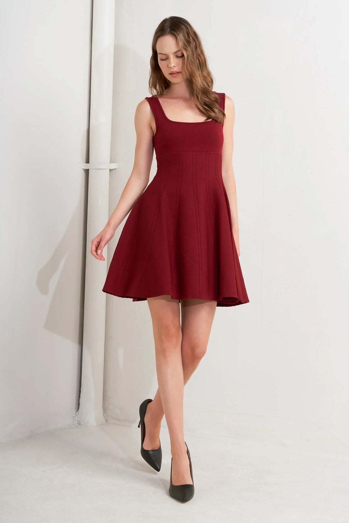 SKATER IN WINE SWEATER MINI DRESS