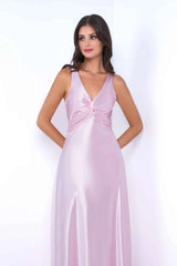 Odette Maxi Dress Pink Open Back With Adjustable Bow Tie Detail