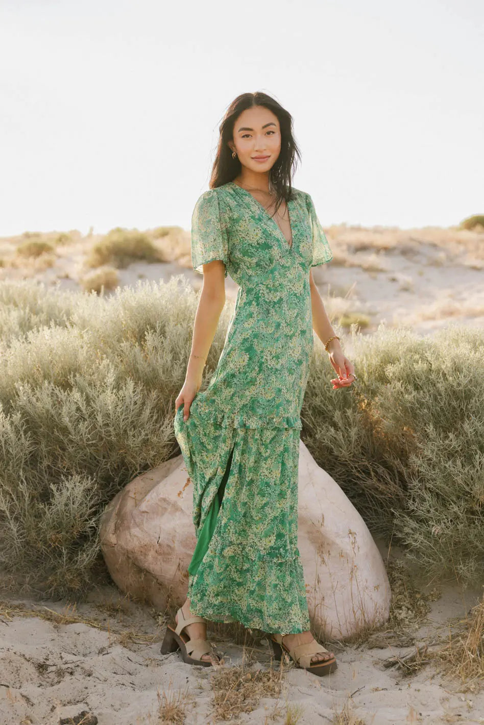 Manoella Floral Maxi Dress in Green FINAL SALE