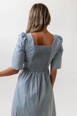 Paisley Smocked Midi Dress in Slate Blue FINAL SALE