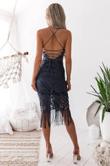 Khaleesi Dress Steel Blue Lace Dress With Fringe