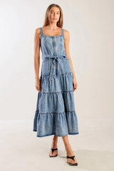 SUNSHINE STATE OF MIND INDIGO ZIP FRONT DENIM DRESS