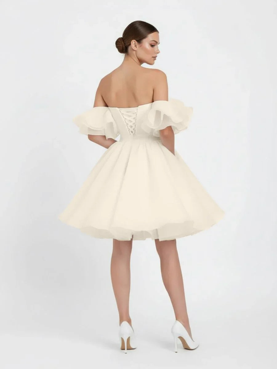A Line Off The Shoulder Sleeveless Short Mini Organza Wedding Dresses