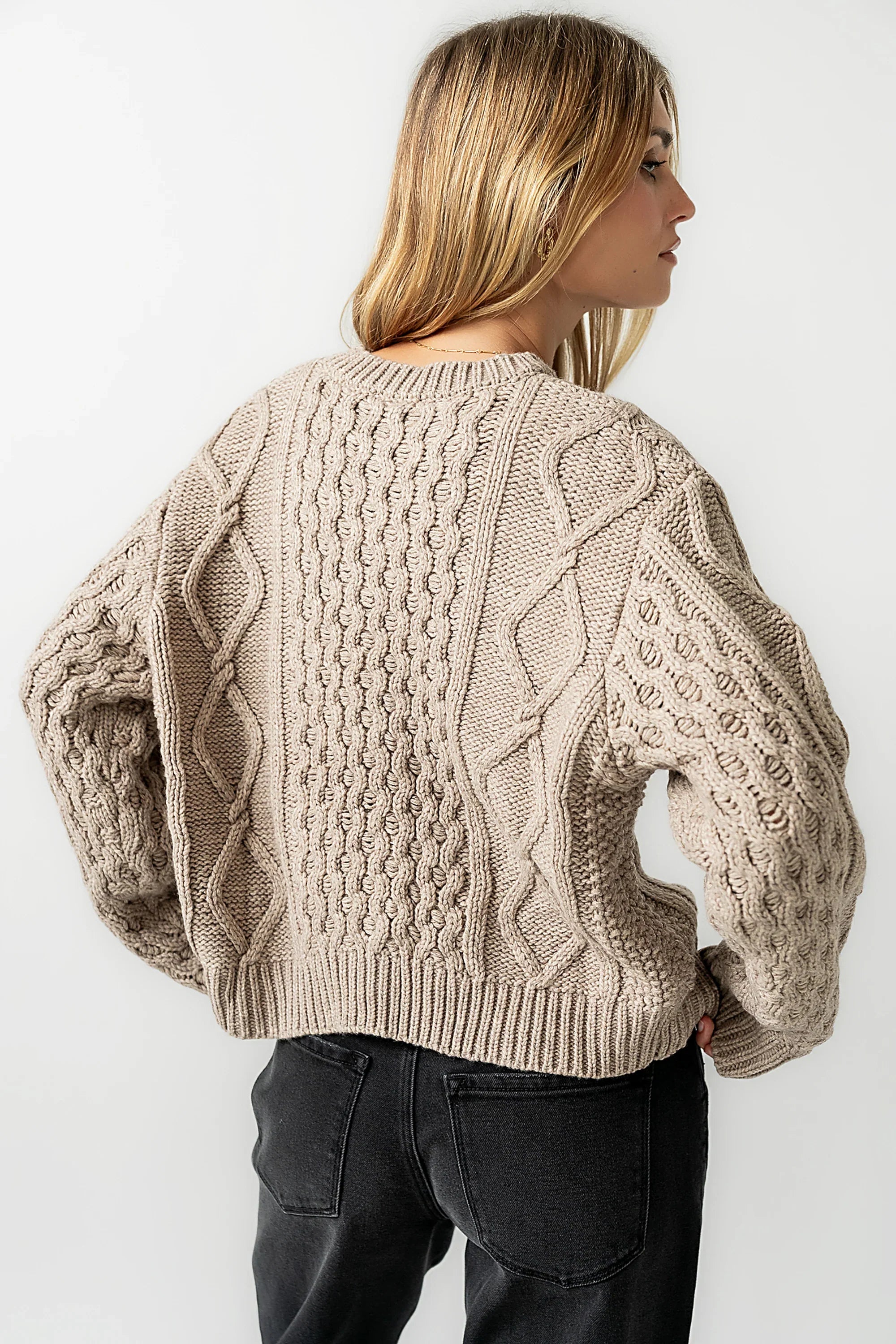 Noah Cable Knit Cardigan in Taupe FINAL SALE