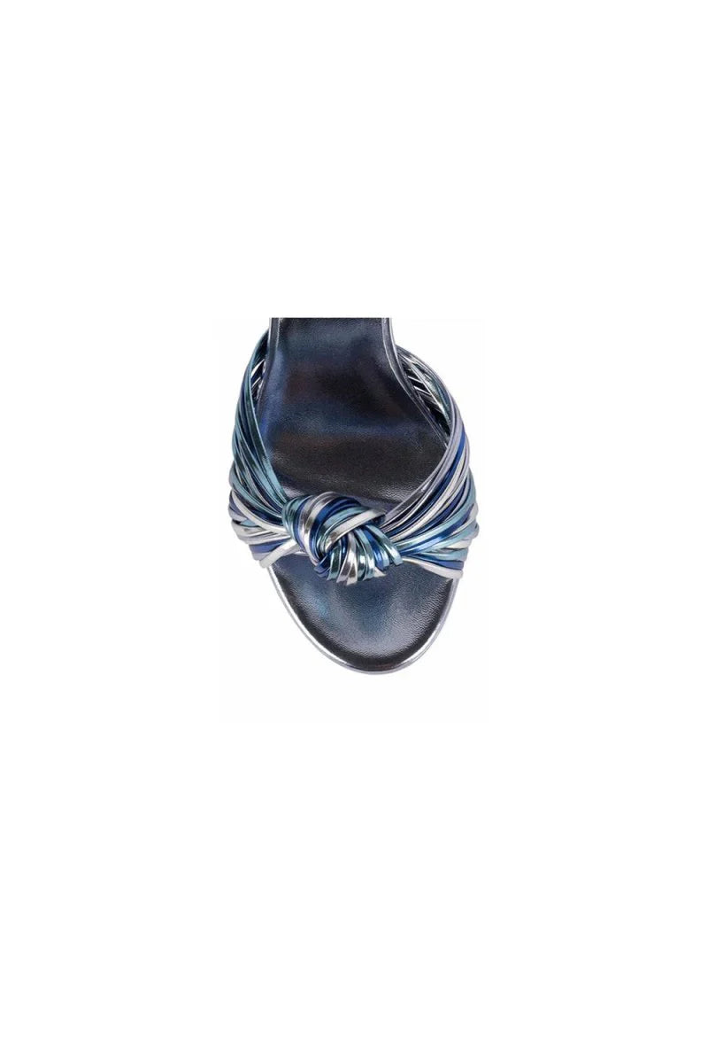 Silver Chunky Knotted Block Heel Platform Sandals