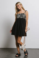 Abstract Embroidered Mini Dress in Black FINAL SALE