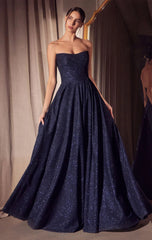 Quinn Gown Long Strapless Glitter A line Dress