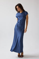 Hanna Satin Maxi Dress in Blue FINAL SALE