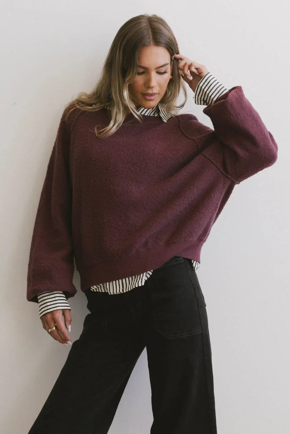 Annaleah Textured Sweatshirt in Burgundy FINAL SALE