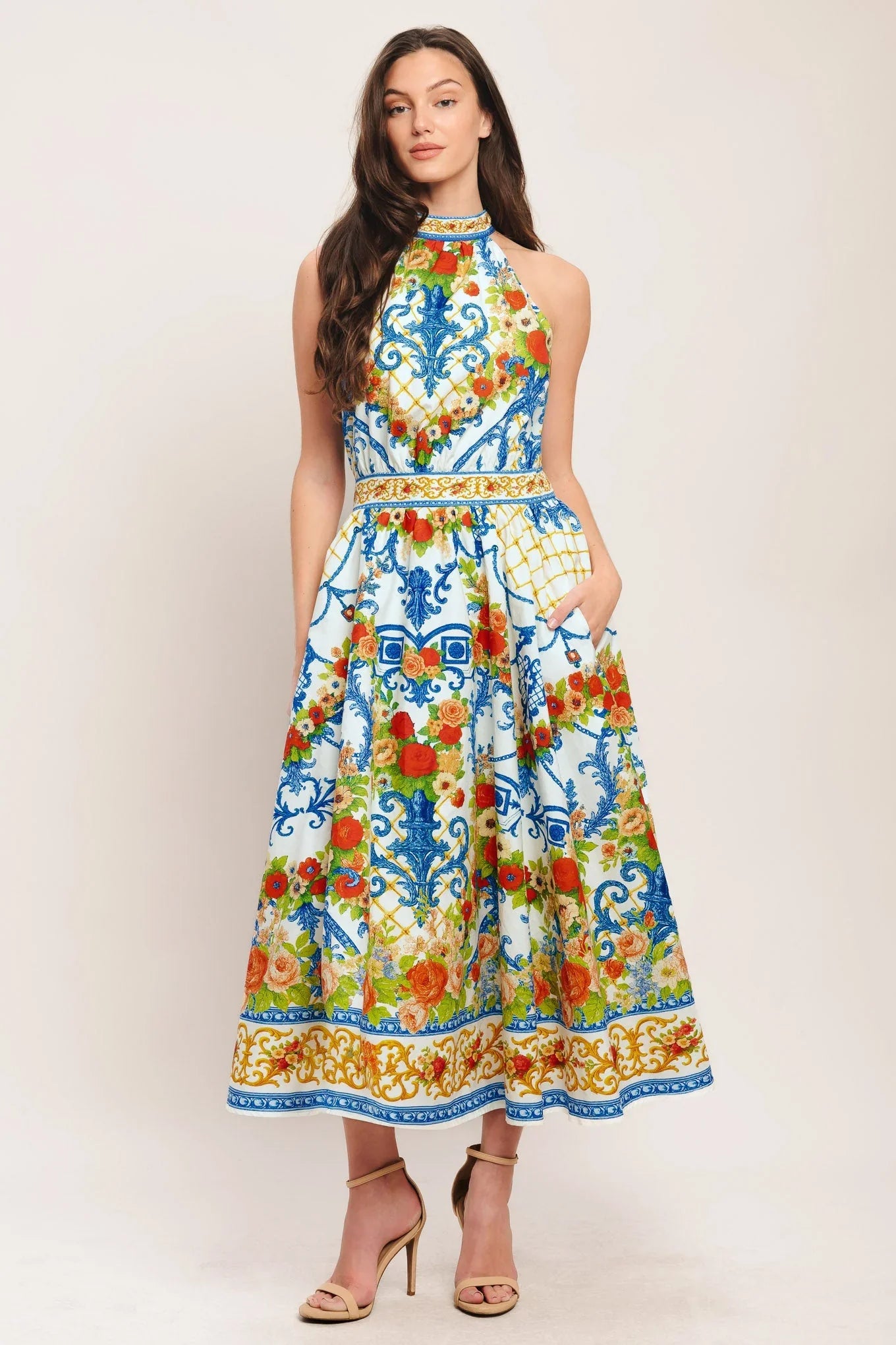 CERAMIC FLORA PRINTED MIDI DRESS