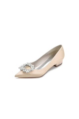 Simple Pointed Toe Satin Kitten Heels With Beading