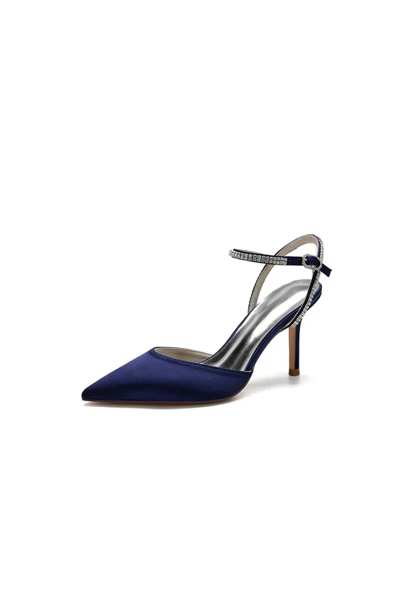 Party Crystal Strap Pointed Toe Satin Stiletto Heels