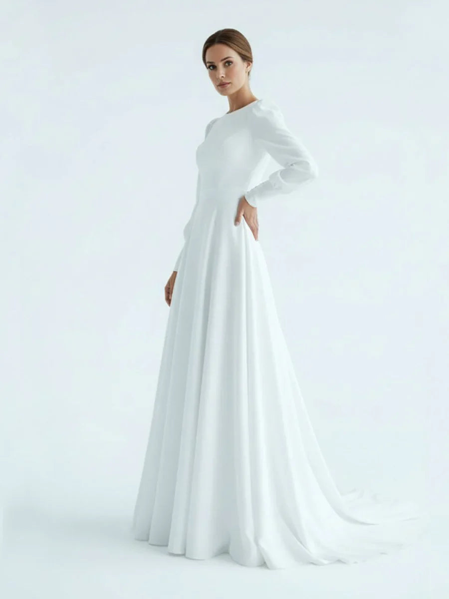 Modest A Line Long Sleeves Wedding Dress Vintage Gown