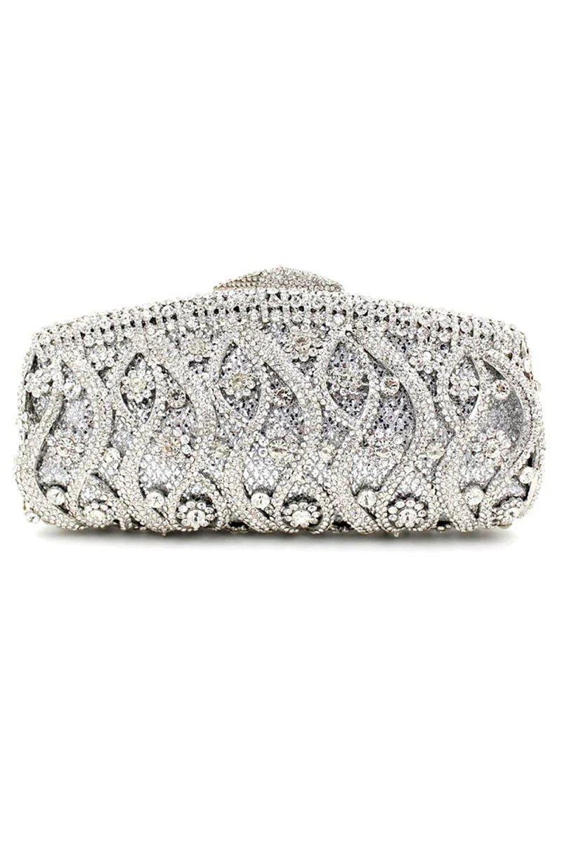 Silver Rhinestones Chain Square Party Handbag