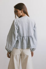 Maggie Peplum Tie Blouse in Light Wash FINAL SALE