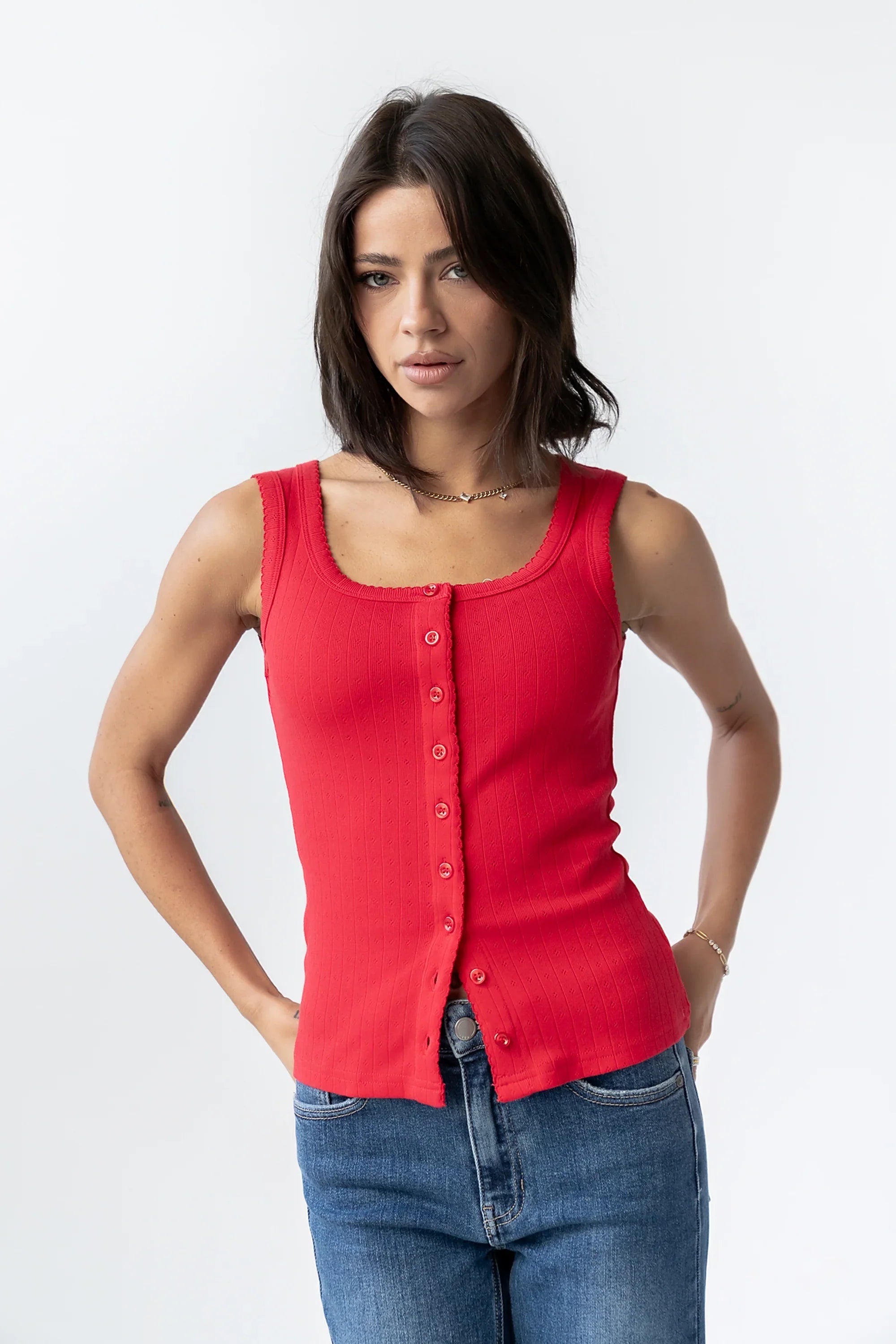 Apollo Knit Tank Top in Red