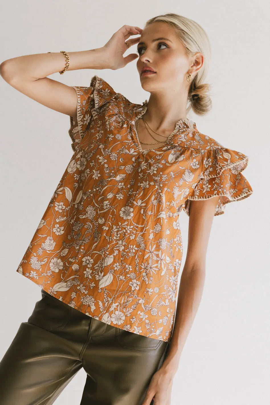 Rikki Printed Blouse in Camel FINAL SALE