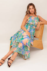 TARA LEAF PRINT MIDI DRESS