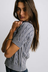 Halle Cable Knit Top in Blue