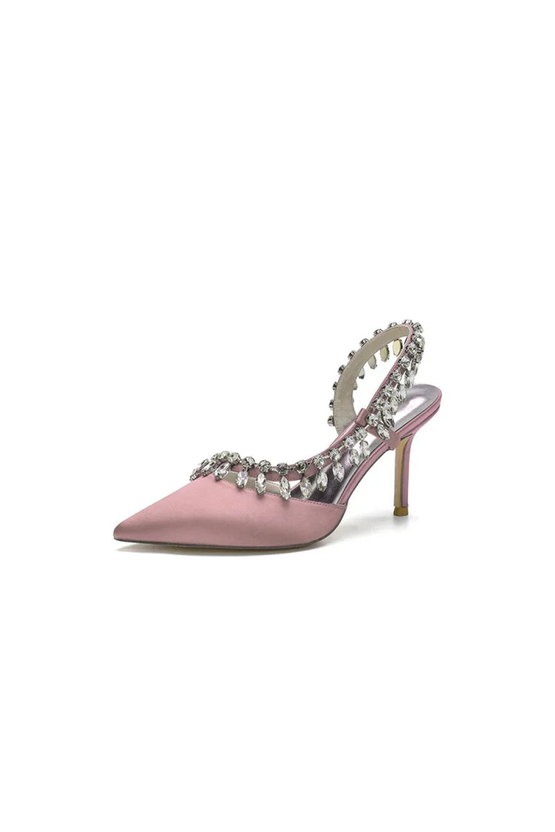 Pointed Toe Heels With Crystal Slingback Strap