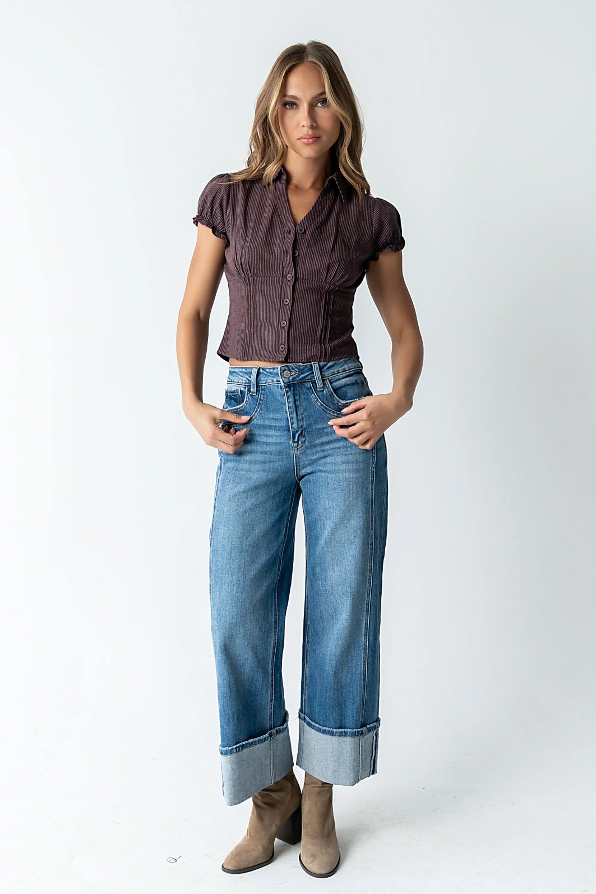 Lacie Striped Blouse in Dark Brown