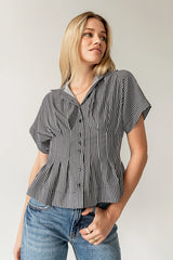 Alec Striped Blouse in Grey FINAL SALE