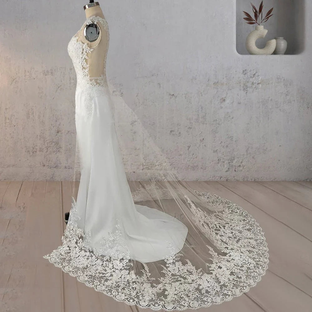 Mermaid Illusion Lace Appliqued Wedding Dress