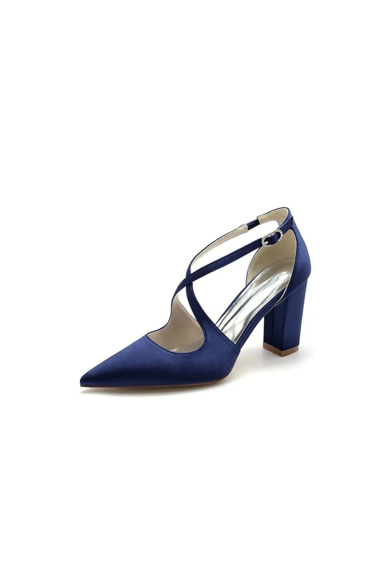 Black Satin Pump with Cross Strap Design