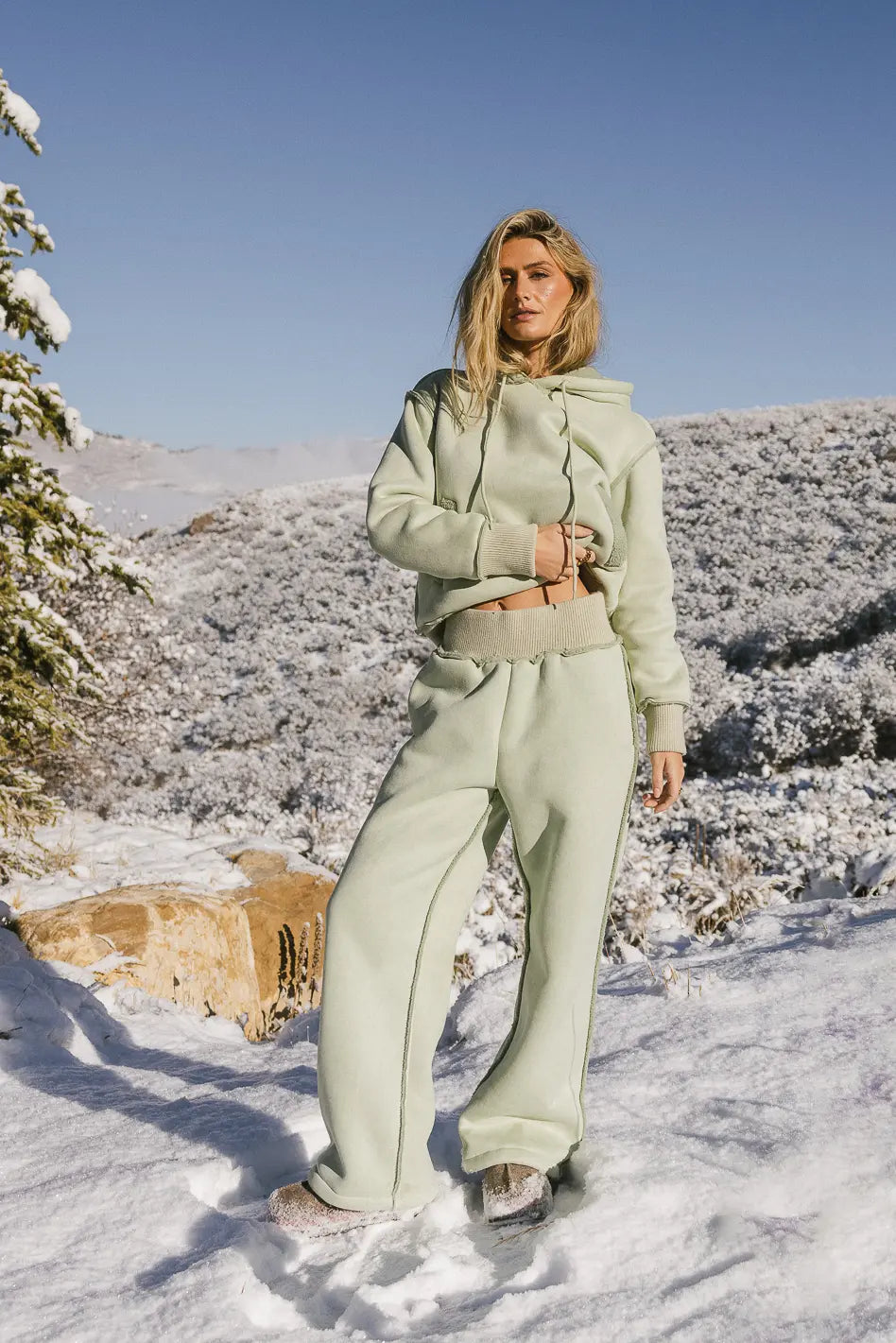 Mattie Faux Shearling Pants in Sage FINAL SALE