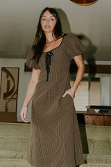 Elle Gingham Midi Dress in Brown FINAL SALE