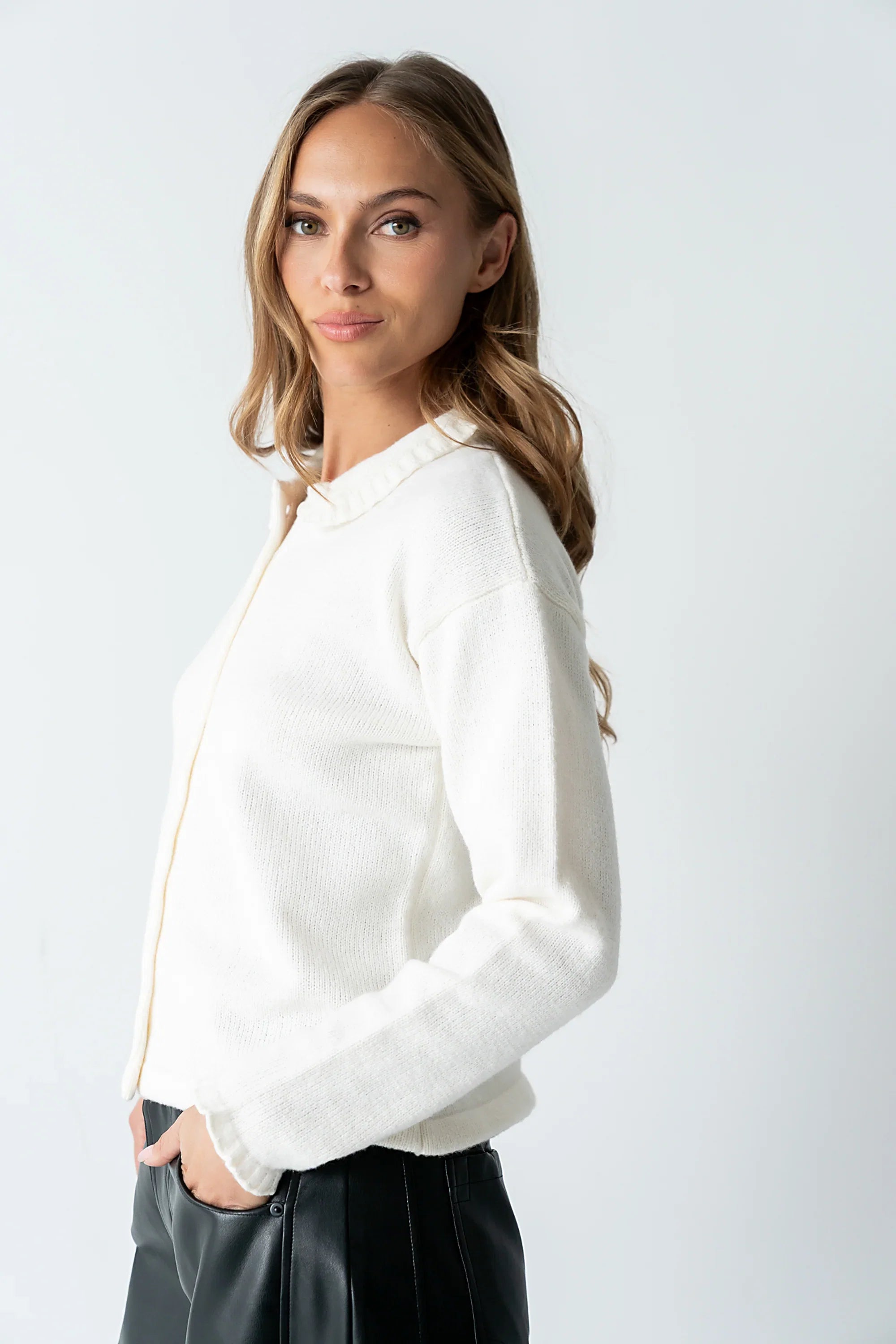 Trixie Ruffled Cardigan in Ivory