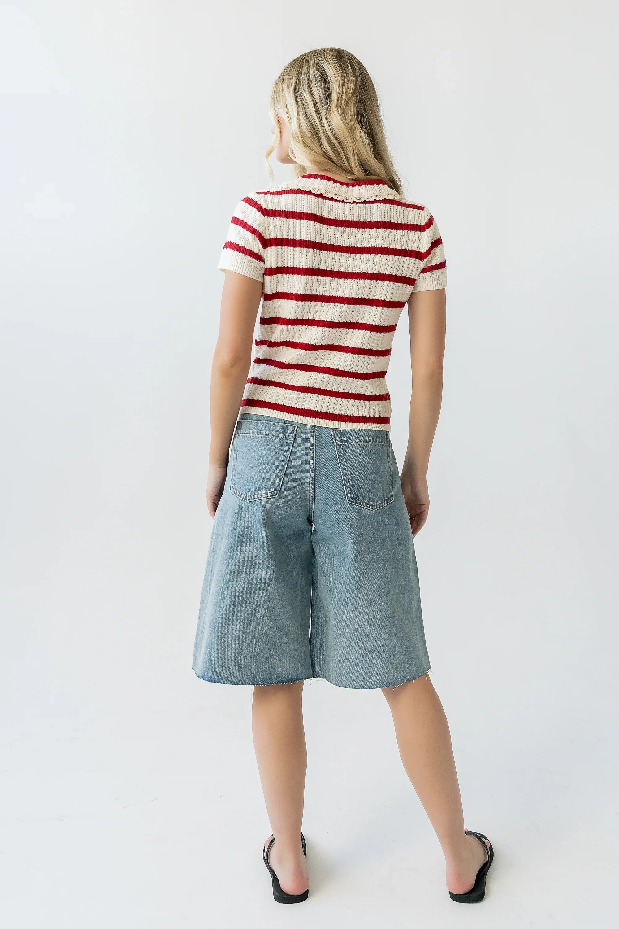 Tess Striped Collared Top in Red