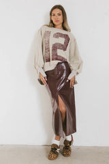 Varsity Distressed Top in Sand FINAL SALE