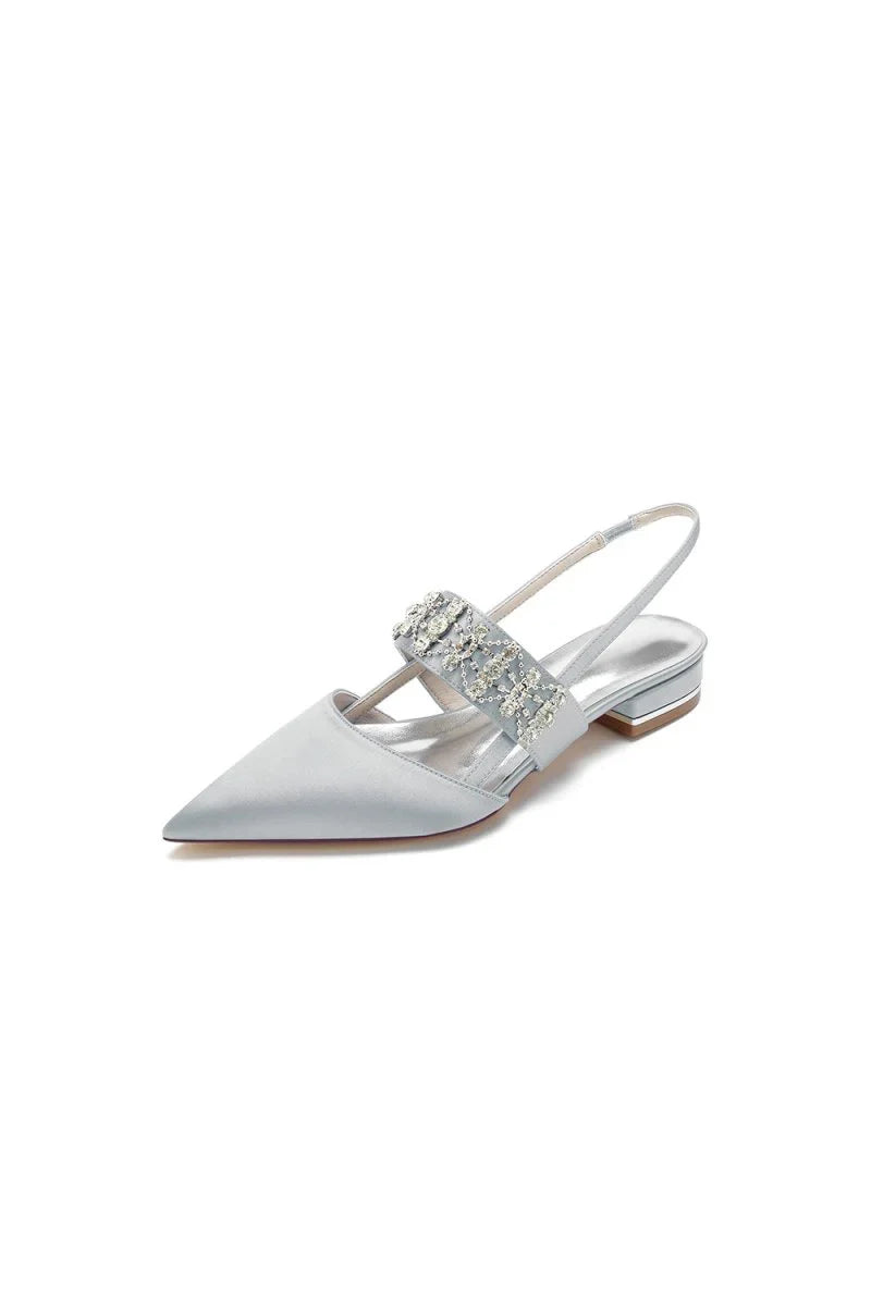 Pointed Toe Rhinestone Beaded Kitten Heels