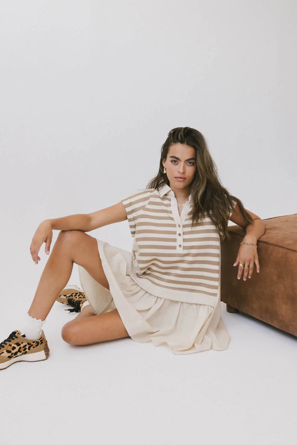 Evan Collared Mini Dress in Taupe FINAL SALE