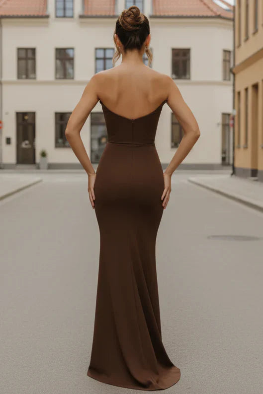 Daris Gown Chocolate Cat Eye Scoop Neckline Dress
