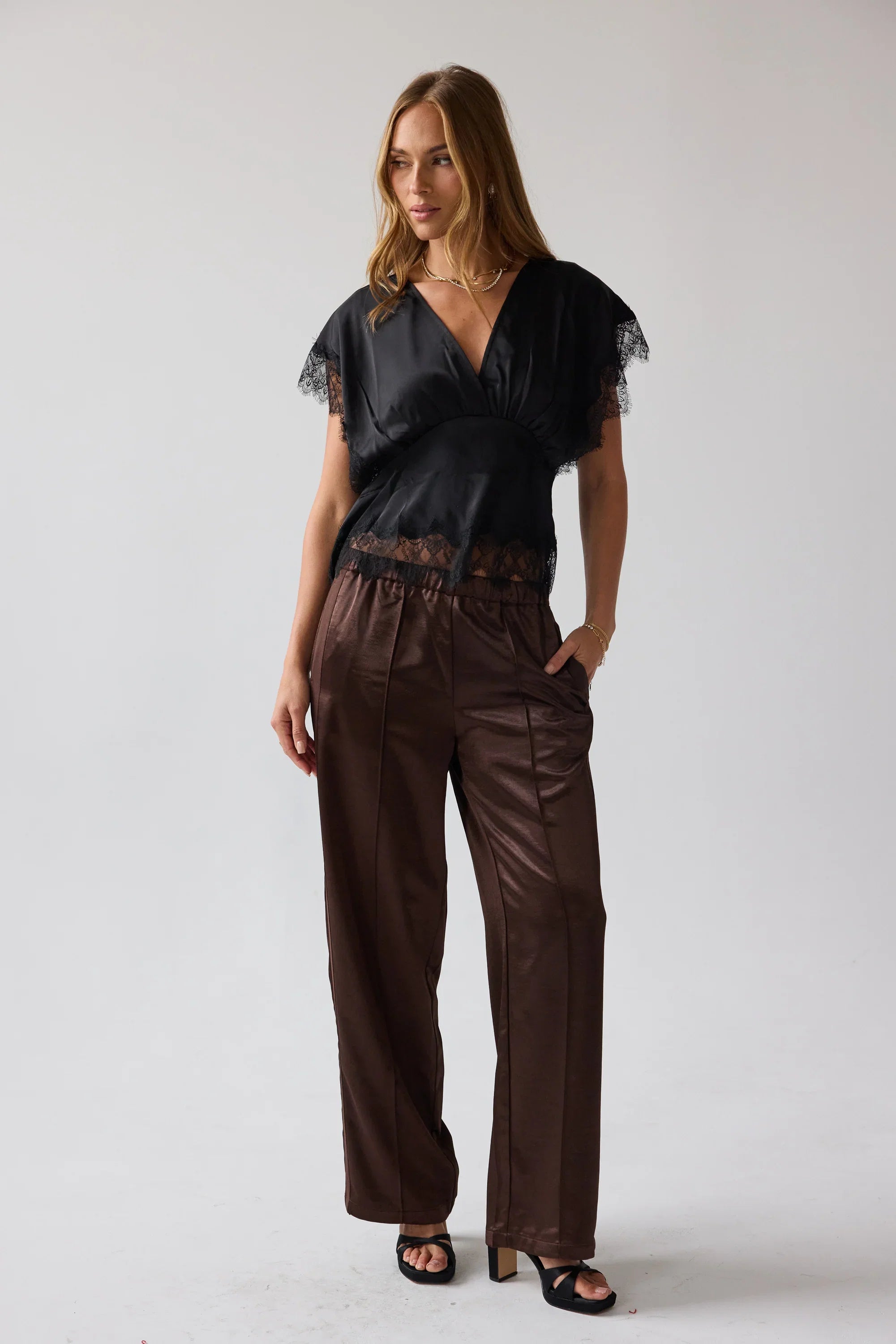 Chelsea Satin Blouse in Black FINAL SALE