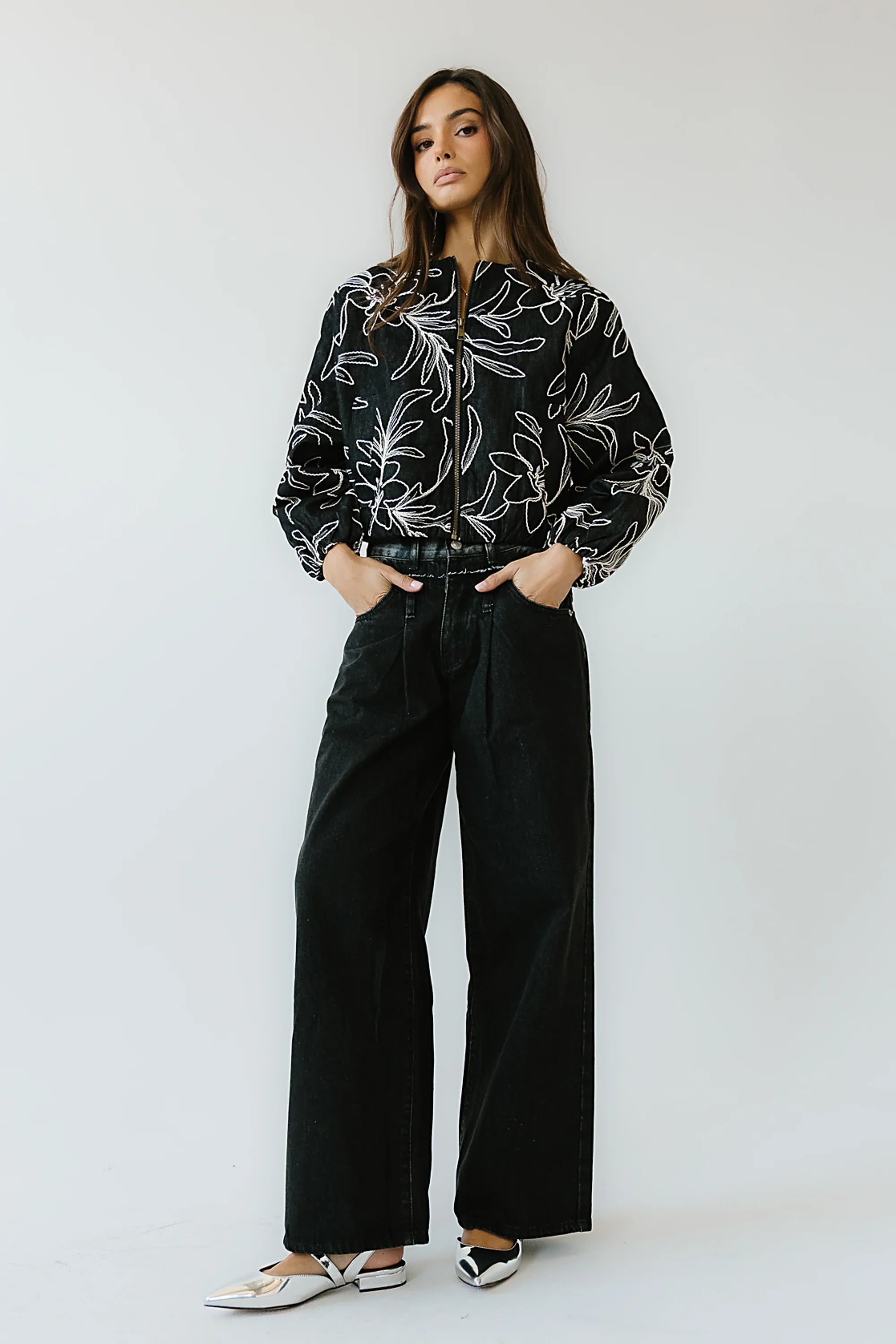 Sidney Embroidered Jacket in Faded Black