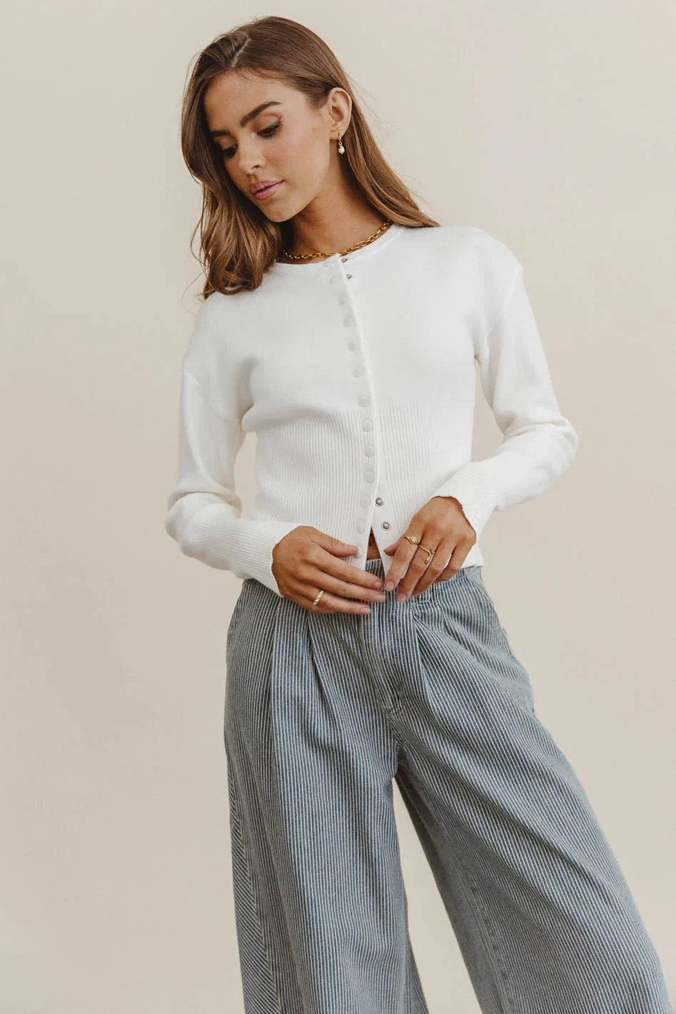 Julia Ribbed Cardigan in Cream