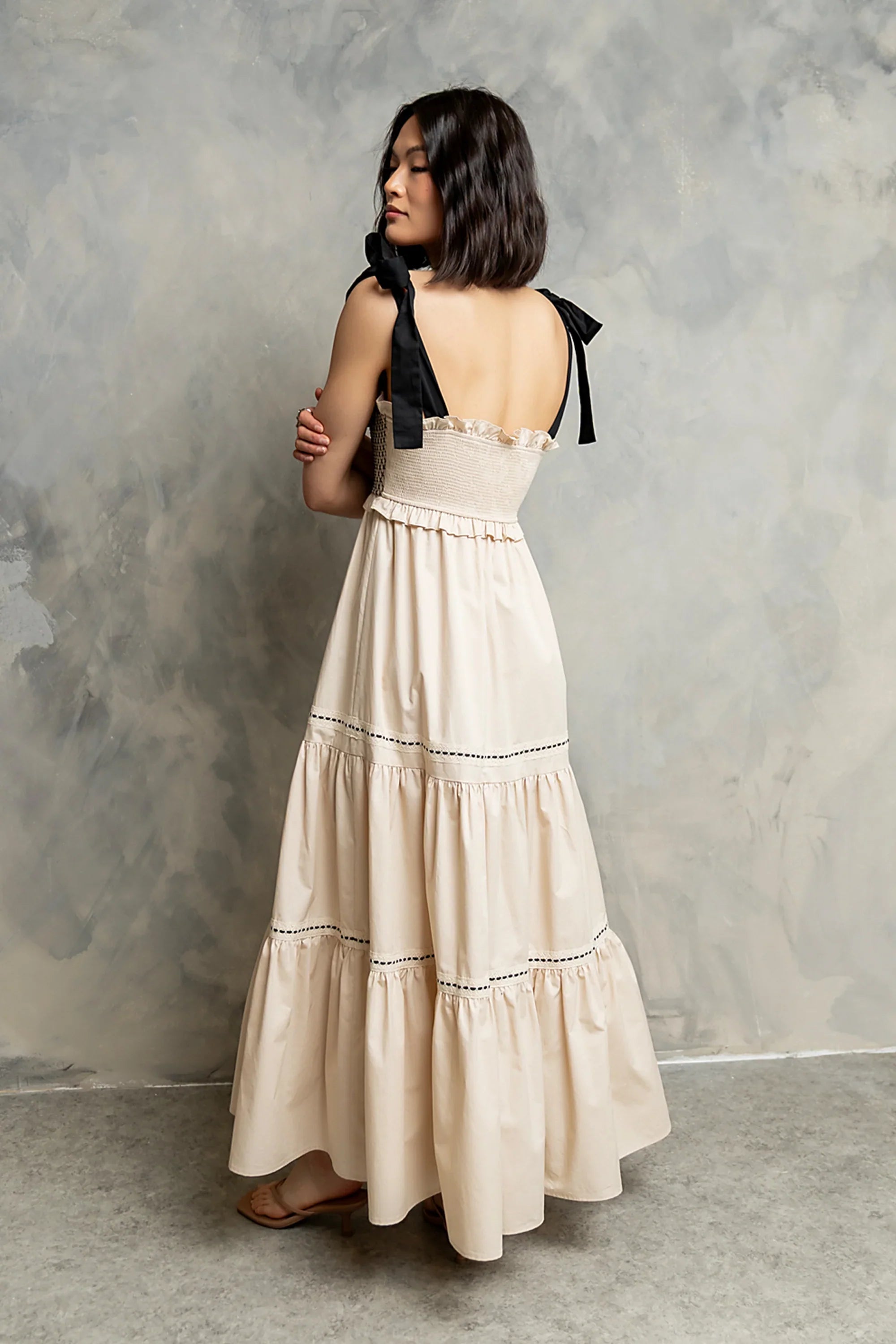 Mollie Tiered Maxi Dress in Ivory