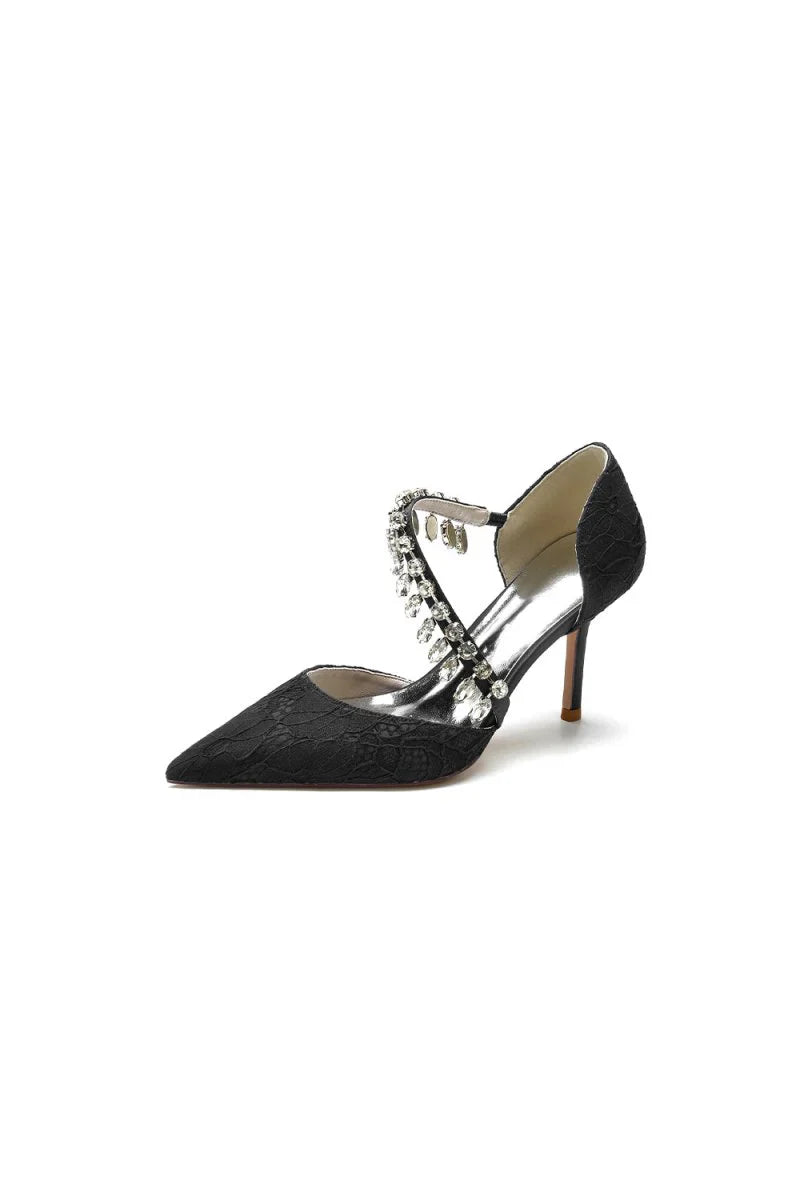 Pointed Toe Crystal Strap Heels