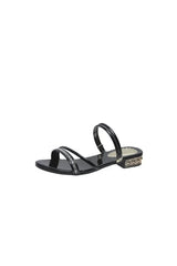 Black Strappy Rhinestones Low Block Heel Sandal