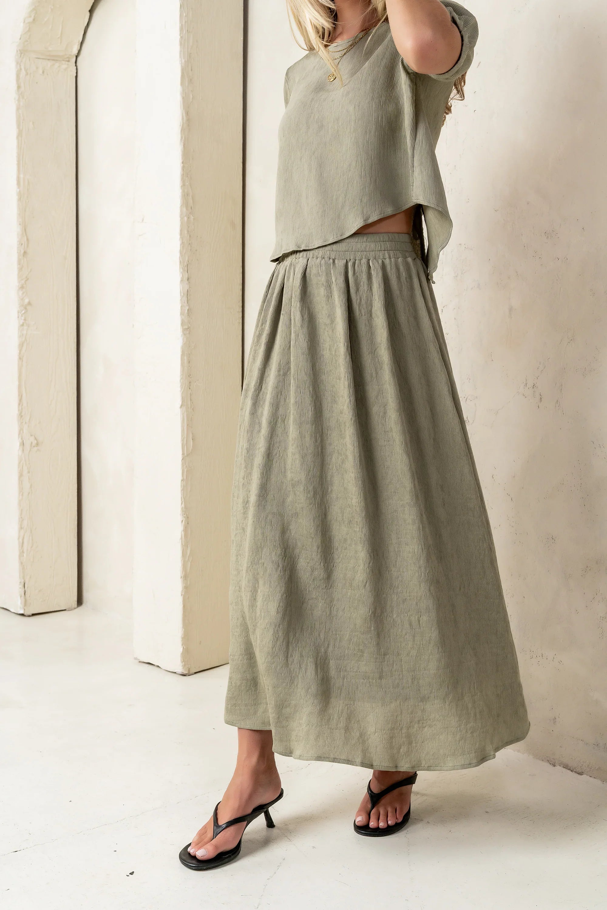 Elani Maxi Skirt in Olive FINAL SALE
