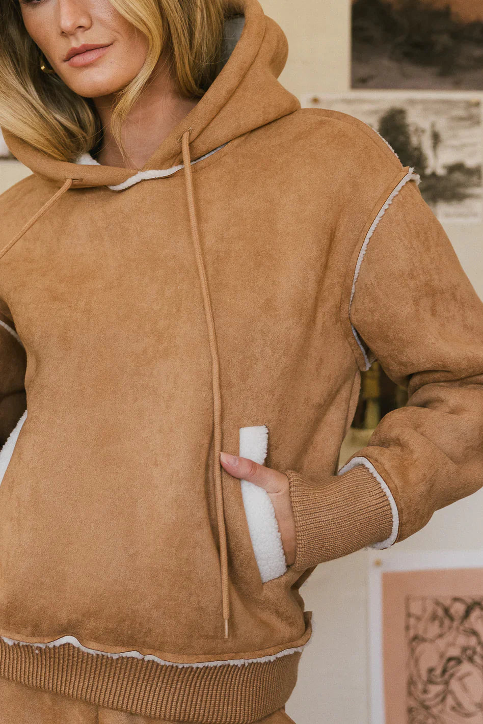 Mattie Faux Shearling Hoodie in Camel FINAL SALE