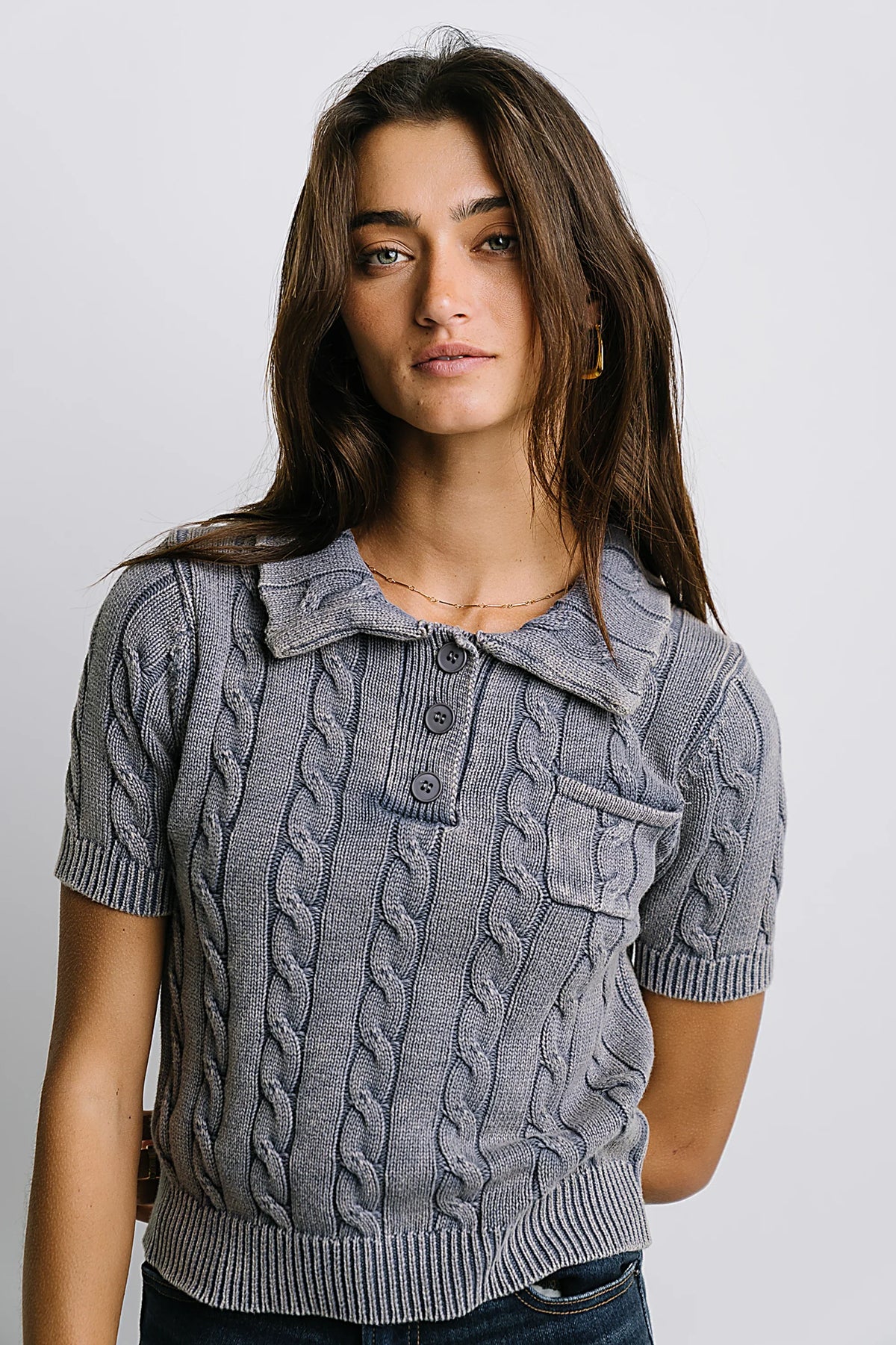 Halle Cable Knit Top in Blue