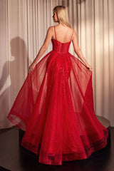 ODESSA GOWN BEADED FITTED GOWN WITH OVERSKIRT