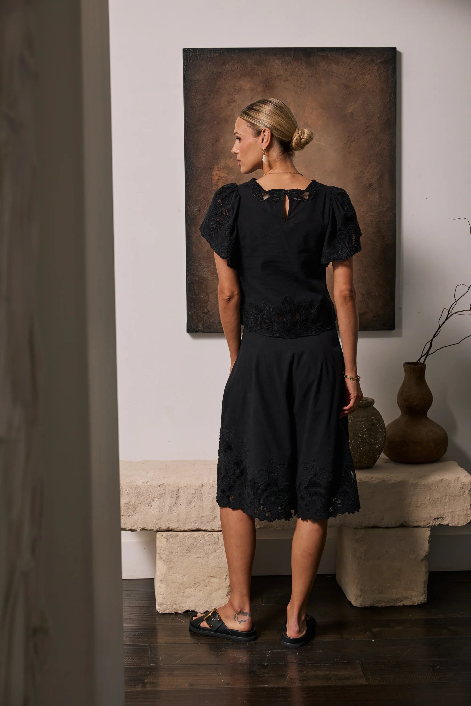 Molly Embroidered Shorts in Black